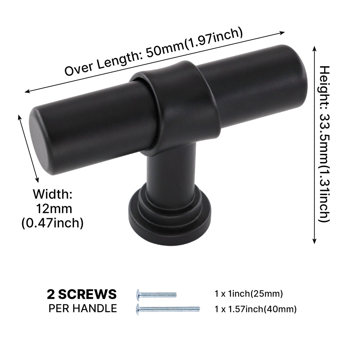 Modern Collared Black T-Bar Kitchen Cupboard Handles & Knobs