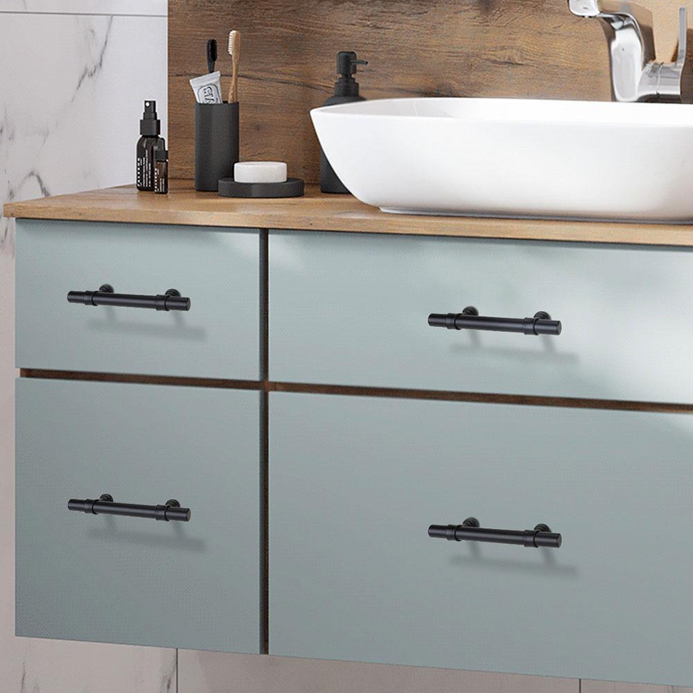 Modern Collared Black T-Bar Kitchen Cupboard Handles & Knobs