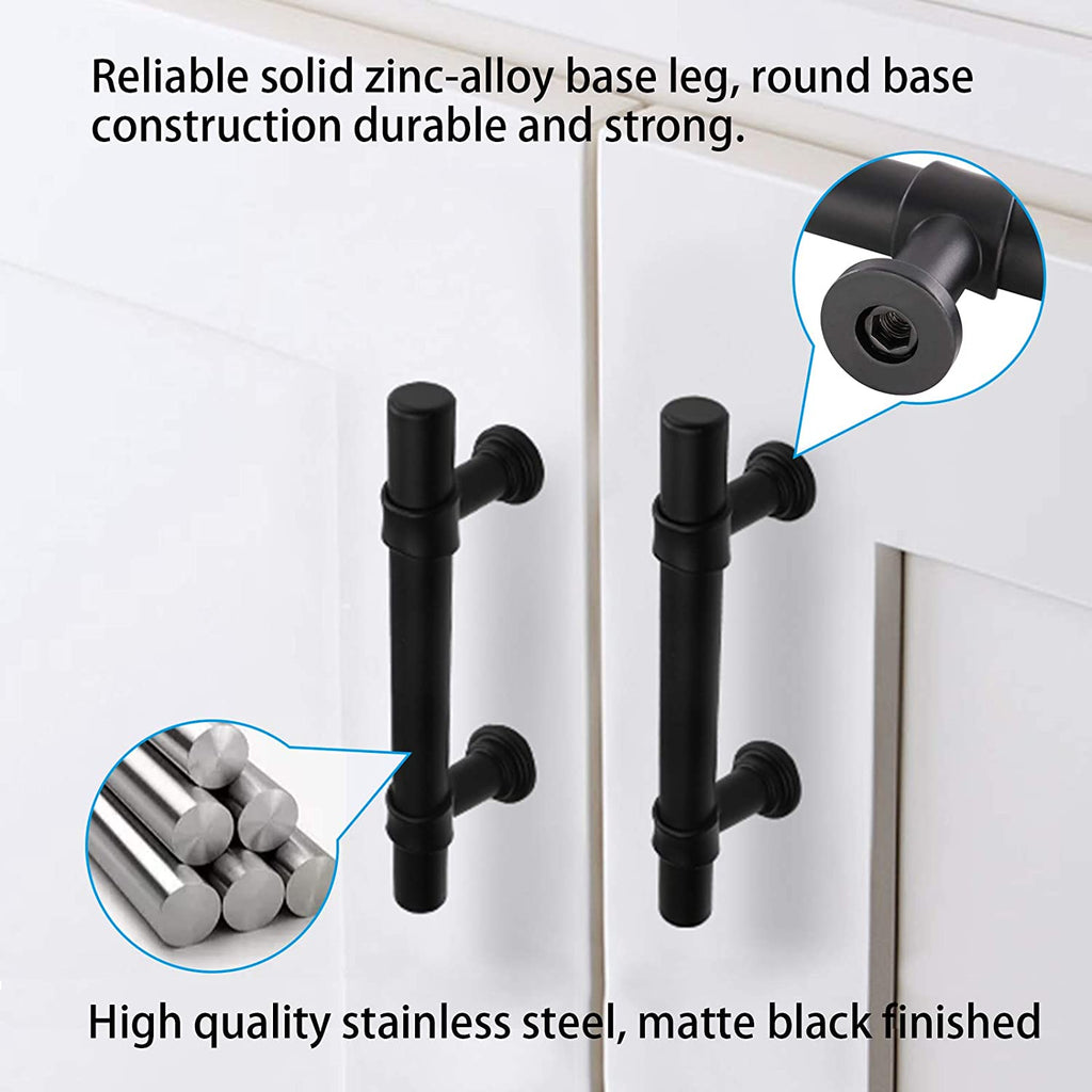 Modern Collared Black T-Bar Kitchen Cupboard Handles & Knobs