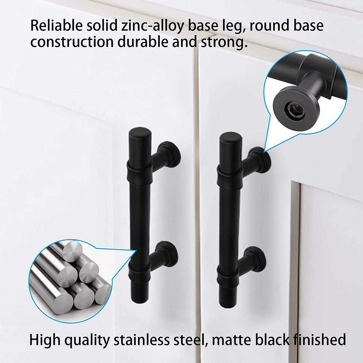 Modern Collared Black T-Bar Kitchen Cupboard Handles & Knobs