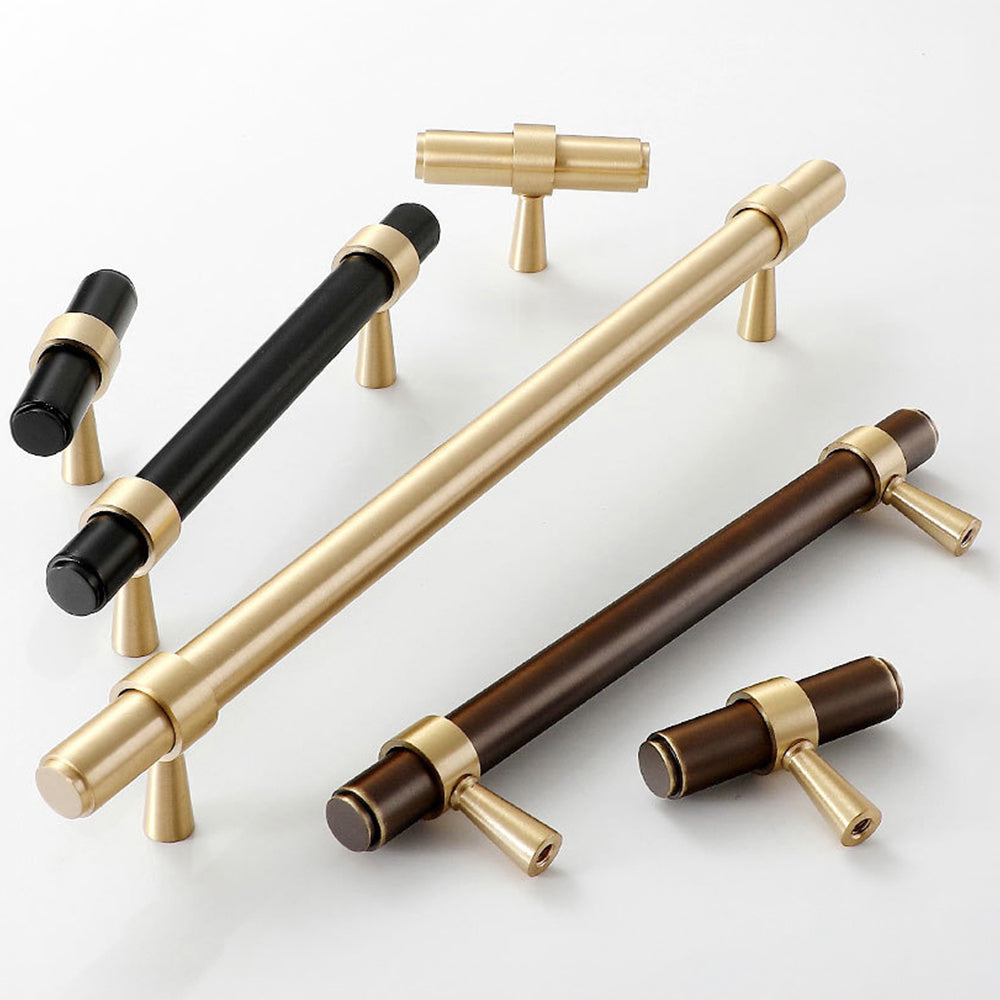 Modern Collared Brass T-Bar Kitchen Handles and Knobs