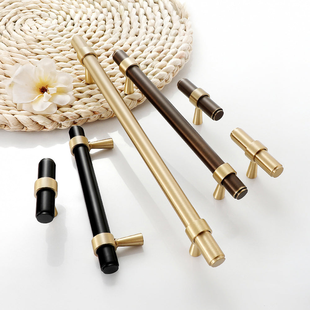 Modern Collared Brass T-Bar Kitchen Handles and Knobs