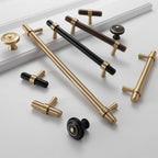 Modern Collared Brass T-Bar Kitchen Handles and Knobs