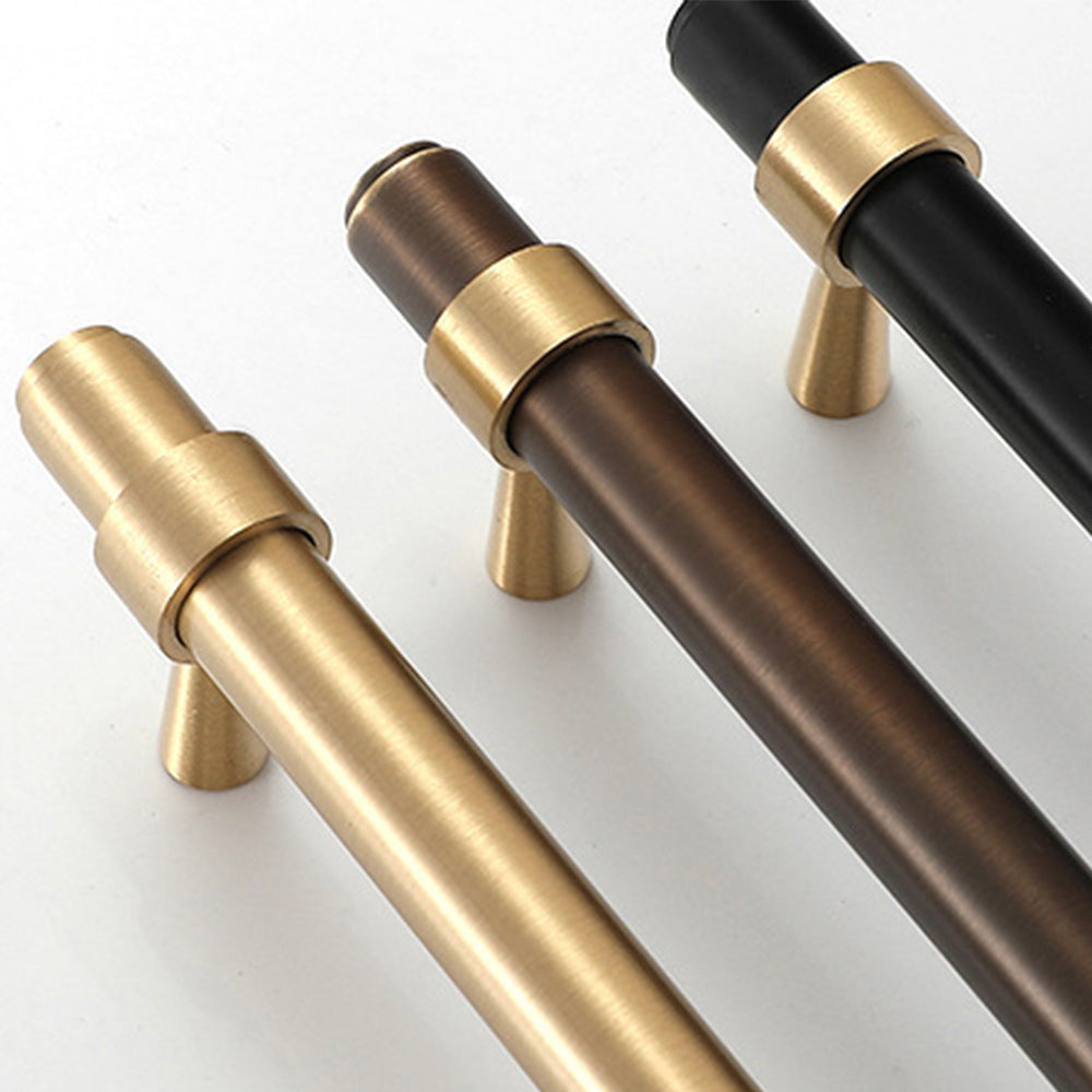 Modern Collared Brass T-Bar Kitchen Handles and Knobs