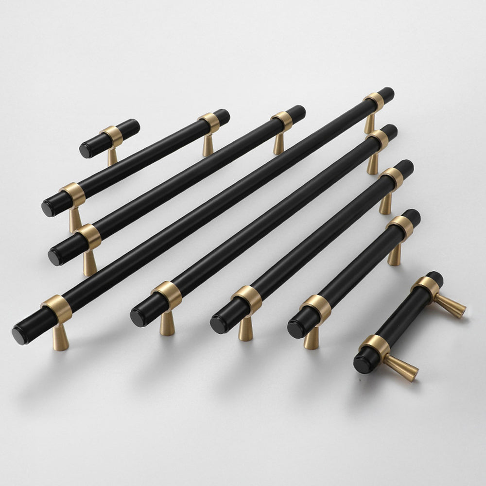 Modern Collared Brass T-Bar Kitchen Handles and Knobs