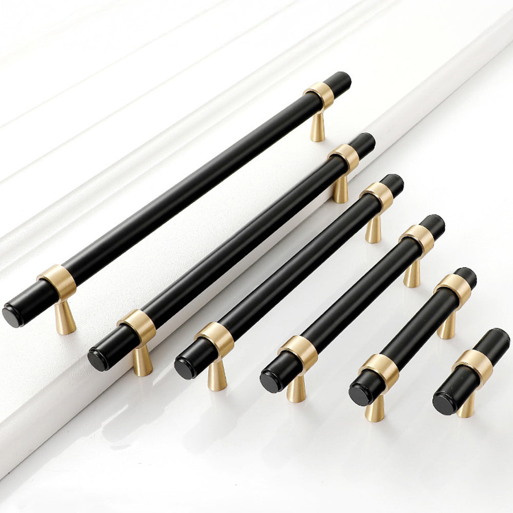 Modern Collared Brass T-Bar Kitchen Handles and Knobs