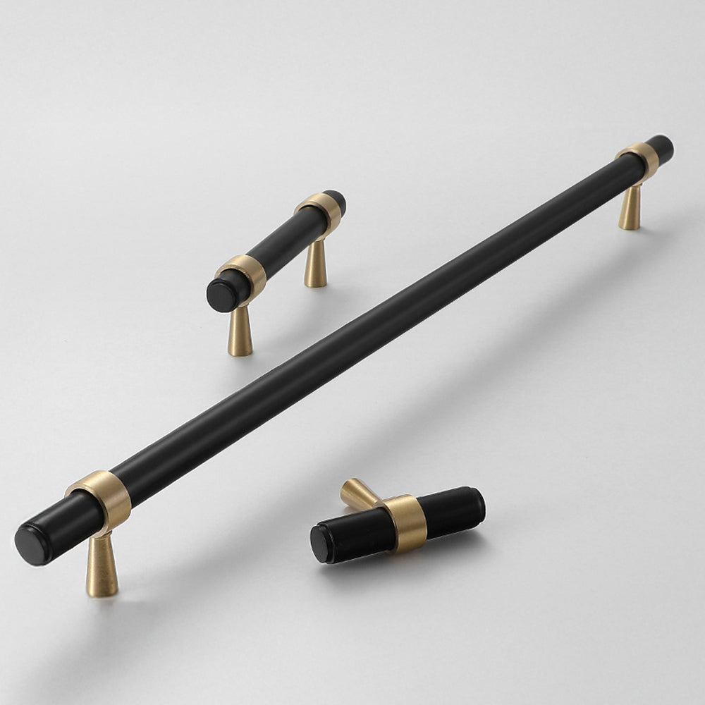 Modern Collared Brass T-Bar Kitchen Handles and Knobs