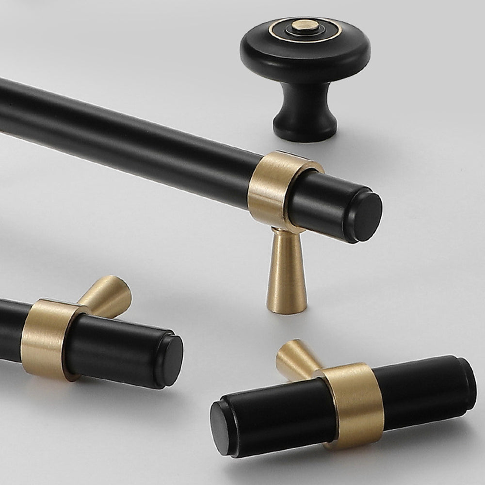 Modern Collared Brass T-Bar Kitchen Handles and Knobs