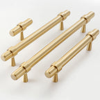Modern Collared Brass T-Bar Kitchen Handles and Knobs