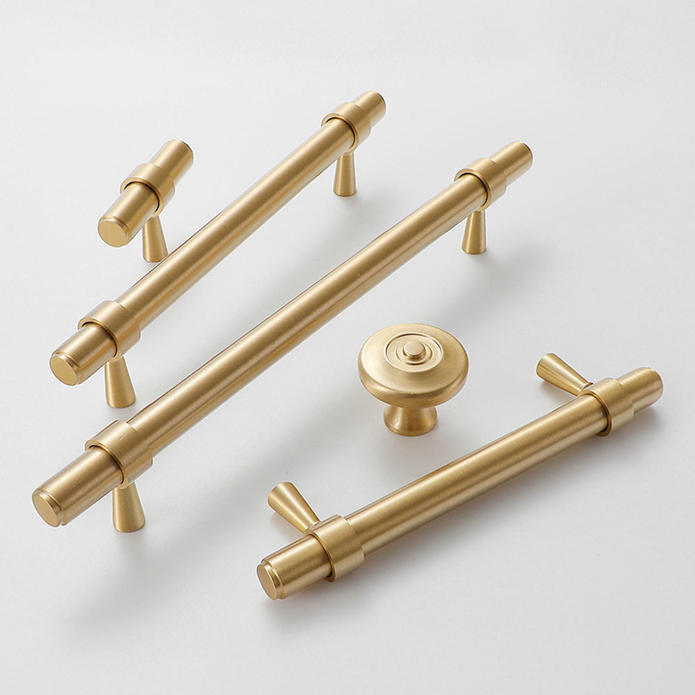 Modern Collared Brass T-Bar Kitchen Handles and Knobs