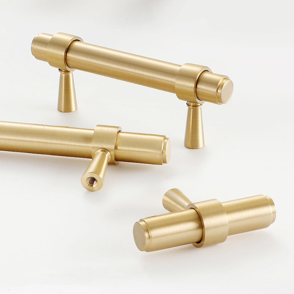 Modern Collared Brass T-Bar Kitchen Handles and Knobs