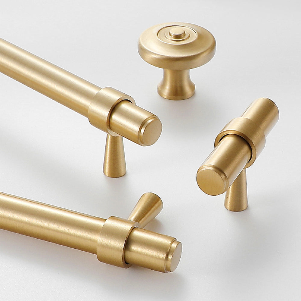 Modern Collared Brass T-Bar Kitchen Handles and Knobs