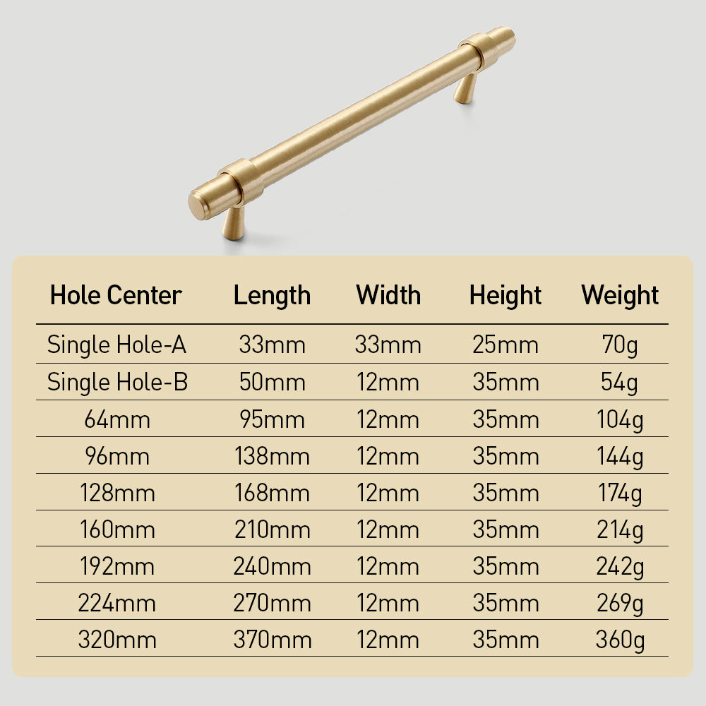 Modern Collared Brass T-Bar Kitchen Handles and Knobs