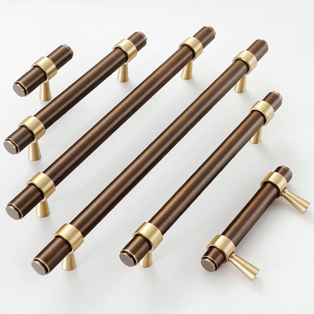 Modern Collared Brass T-Bar Kitchen Handles and Knobs