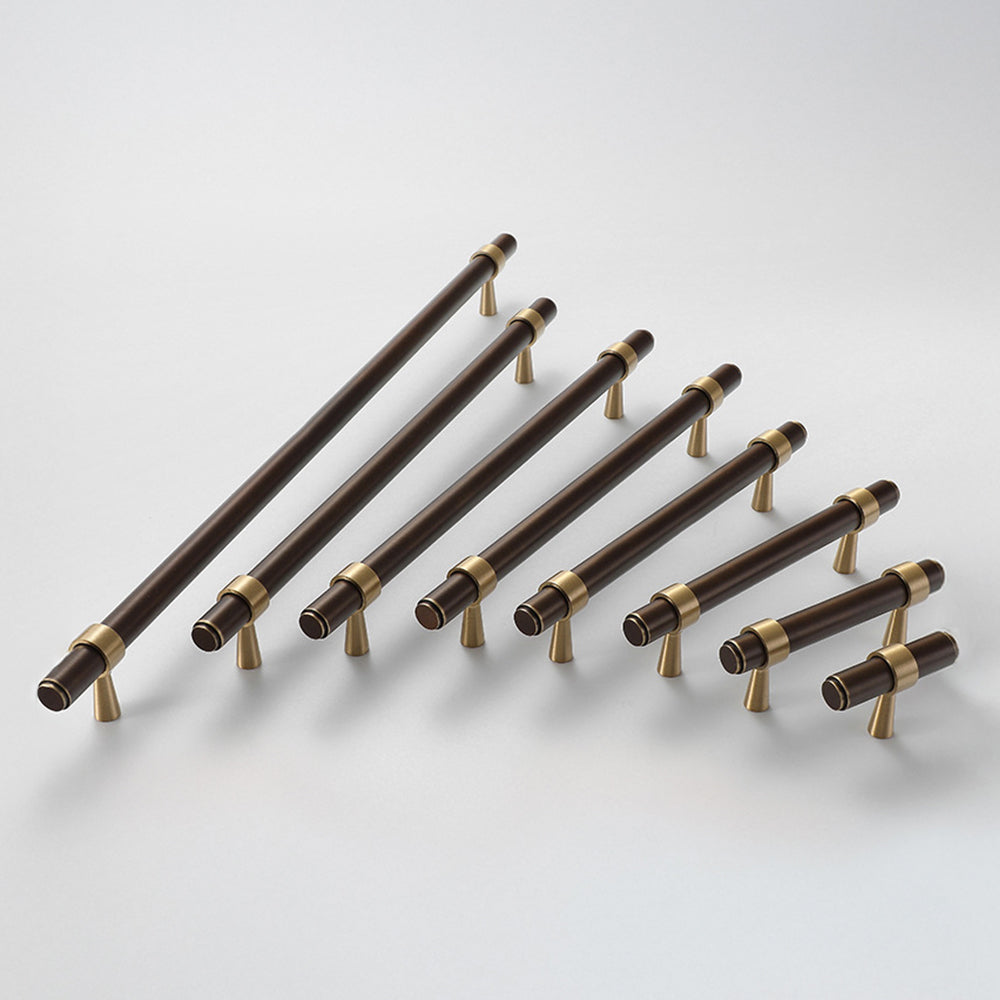 Modern Collared Brass T-Bar Kitchen Handles and Knobs