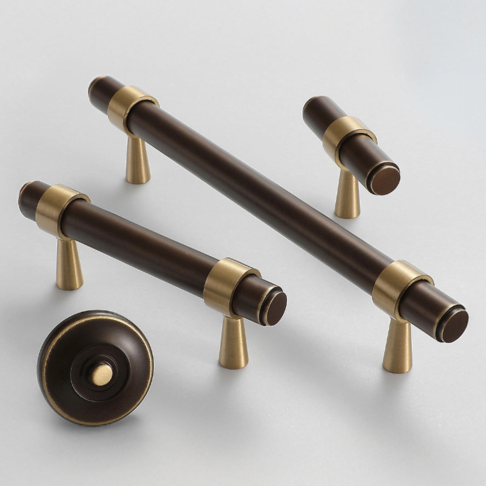Modern Collared Brass T-Bar Kitchen Handles and Knobs