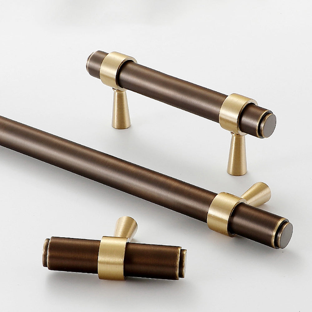 Modern Collared Brass T-Bar Kitchen Handles and Knobs