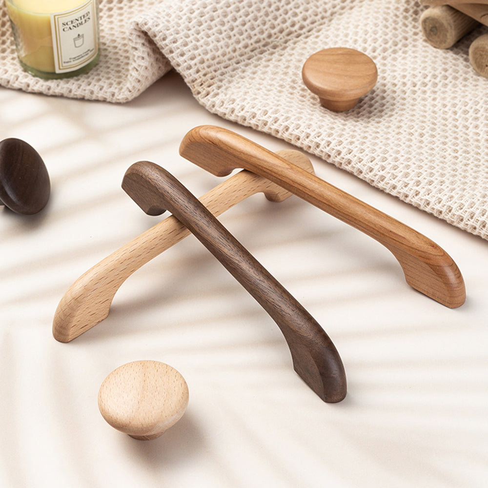 Modern Curved Arch Solid Wood Cupboard Handles & Knobs