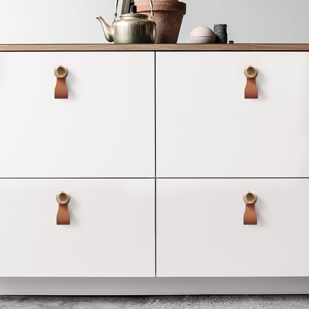 Modern Curved Leather Strap Drawer Handles and Knobs