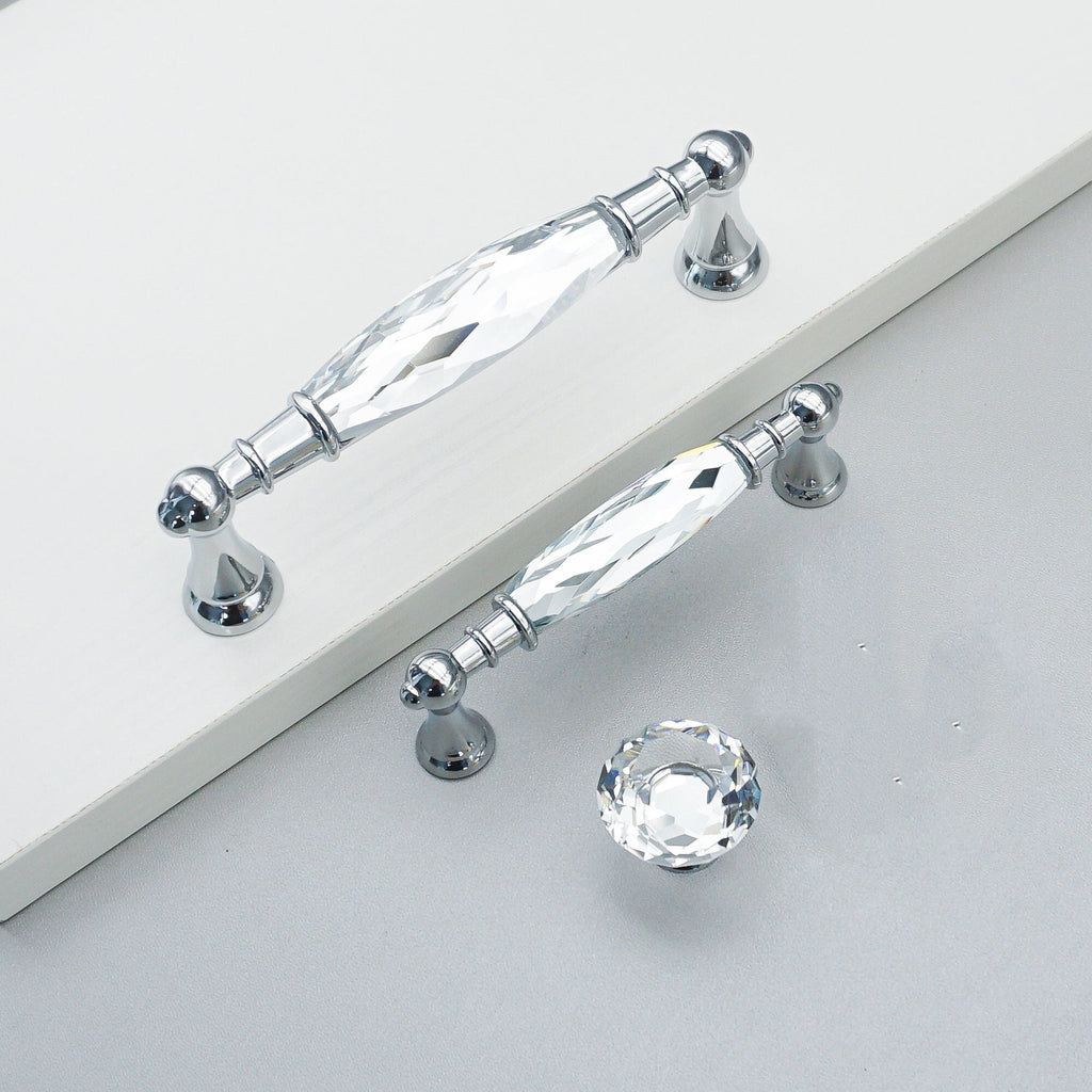 Modern Faceted Crystal Bar Drawer Handles & Knobs