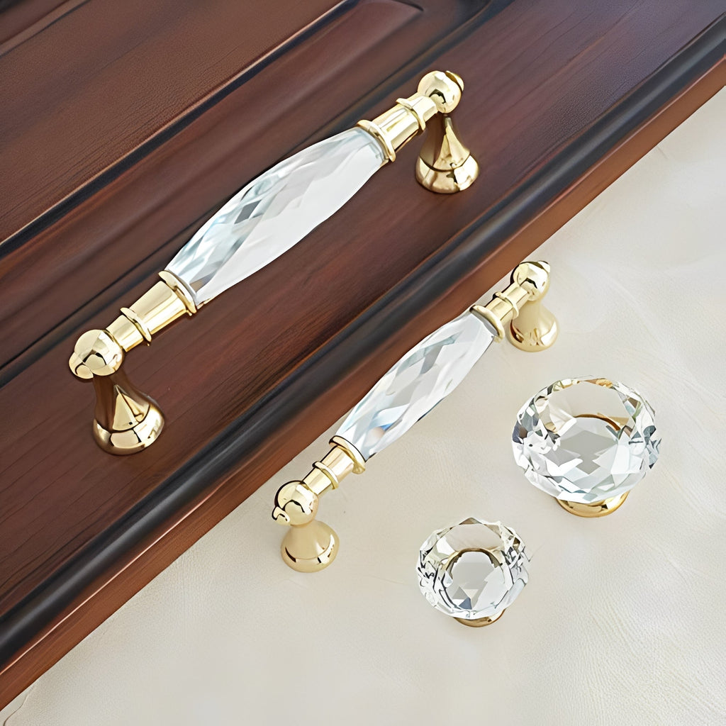 Modern Faceted Crystal Bar Drawer Handles & Knobs