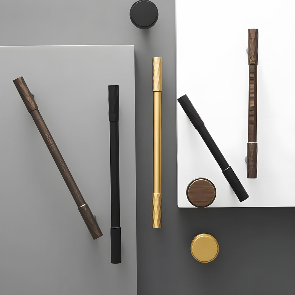 Modern Faceted Solid Brass T-Bar Cupboard Handles & Knobs