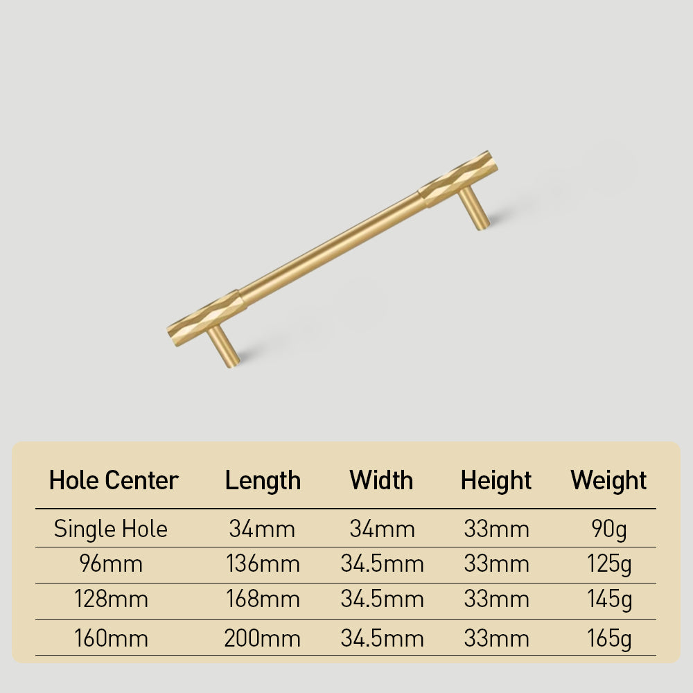 Modern Faceted Solid Brass T-Bar Cupboard Handles & Knobs