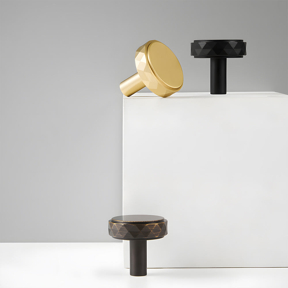 Modern Faceted Solid Brass T-Bar Cupboard Handles & Knobs