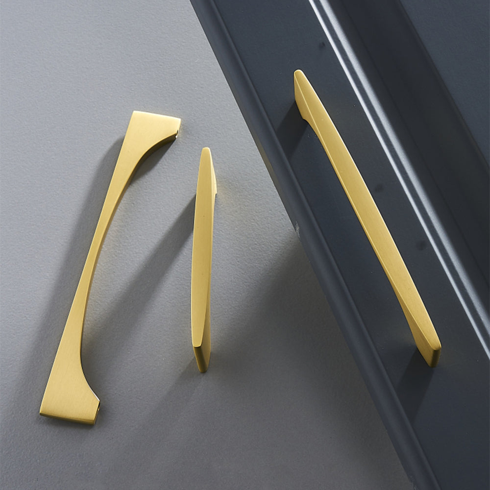 Modern Flared Gold Brass Cupboard and Drawer Handles