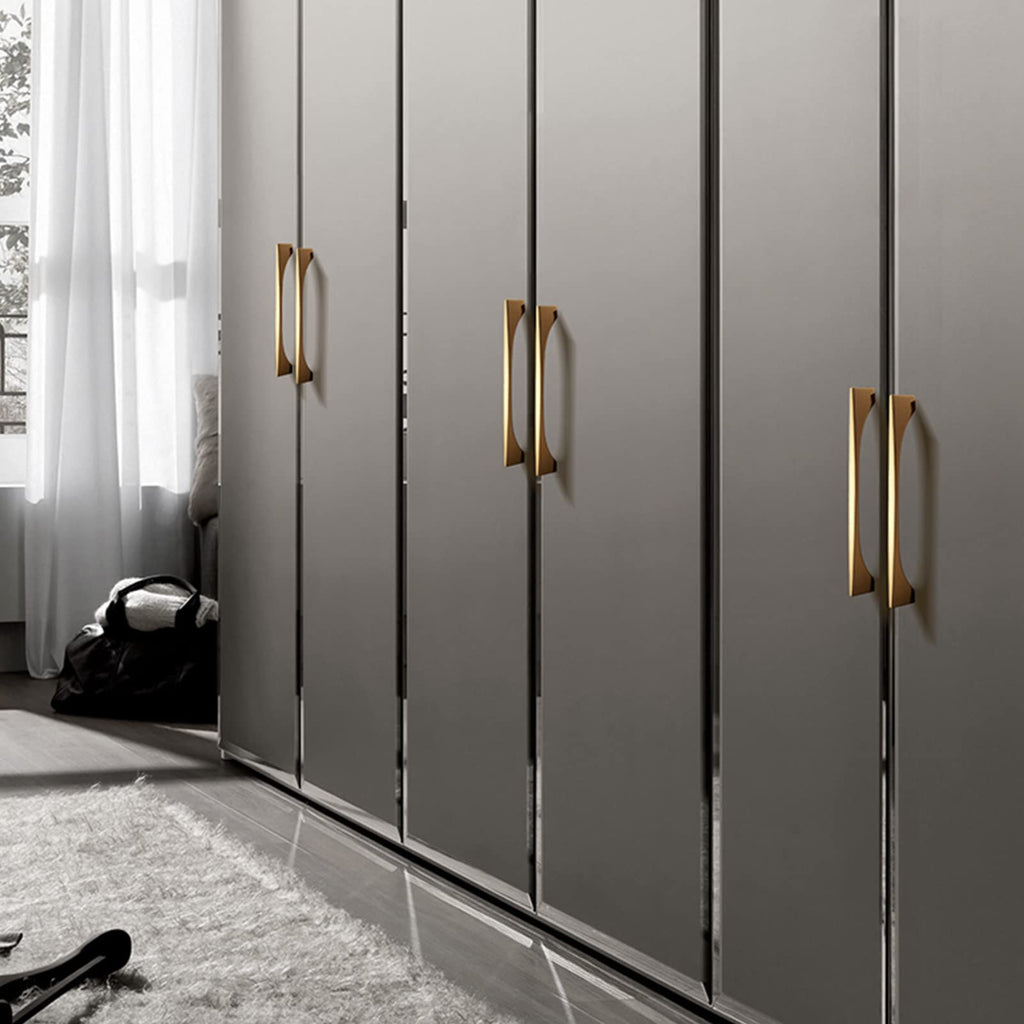 Modern Flared Gold Brass Cupboard and Drawer Handles