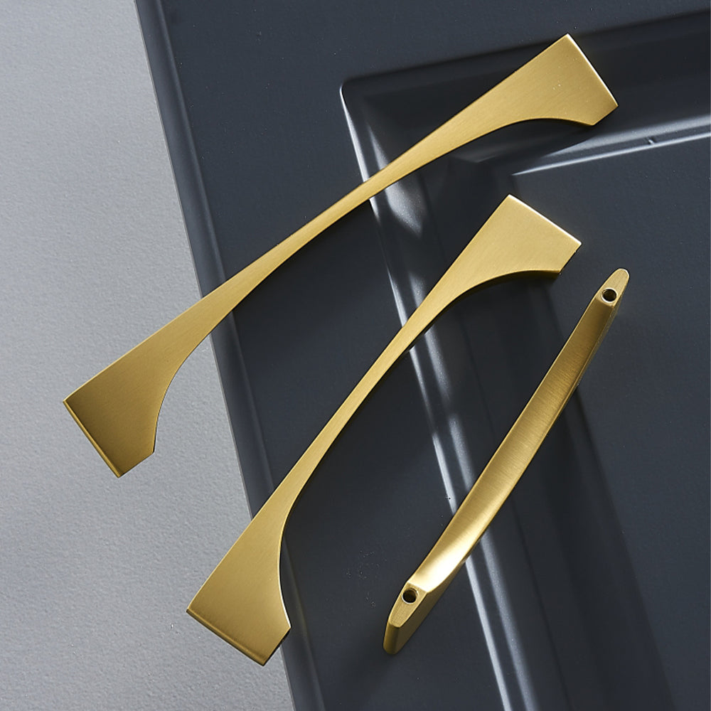 Modern Flared Gold Brass Cupboard and Drawer Handles