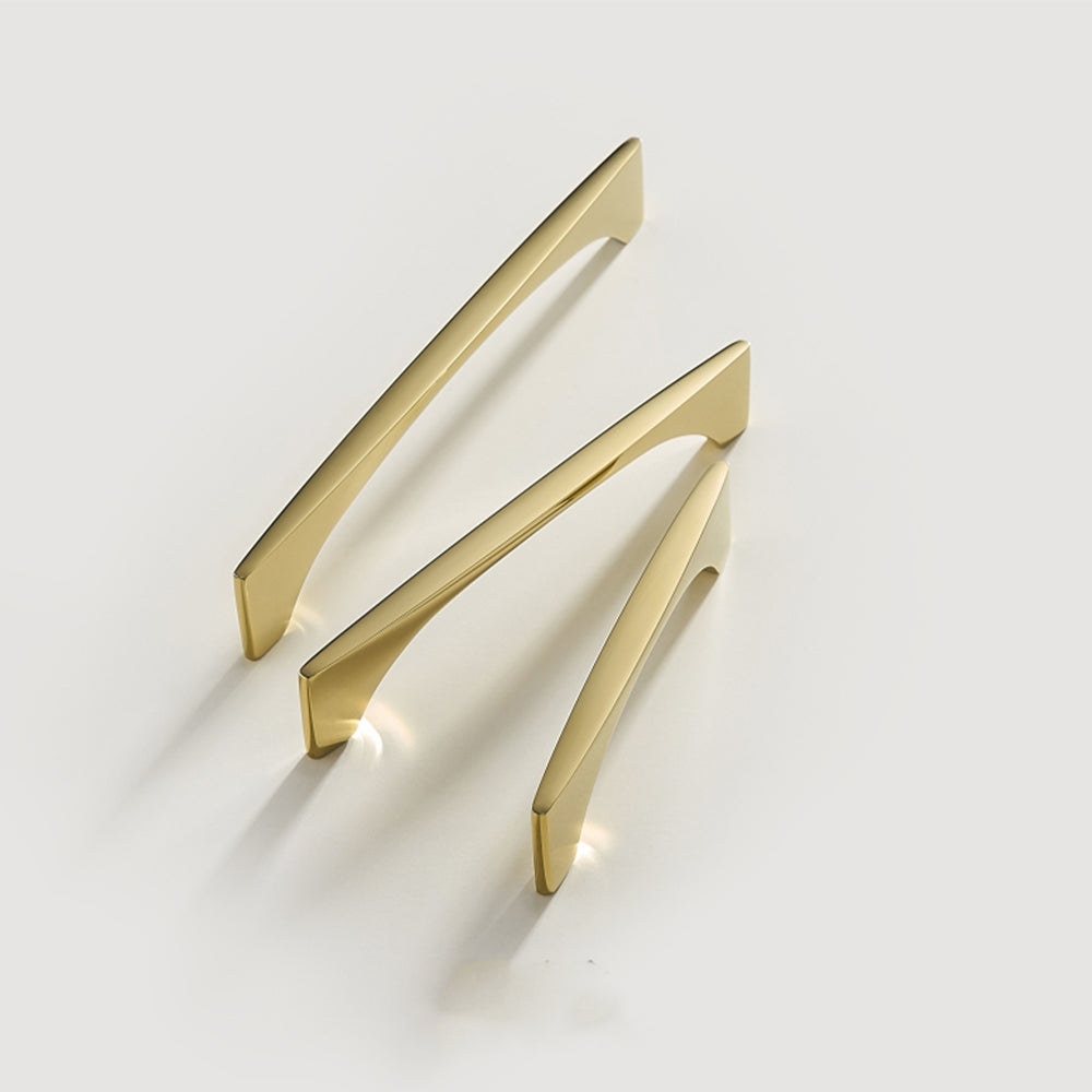 Modern Flared Gold Brass Cupboard and Drawer Handles