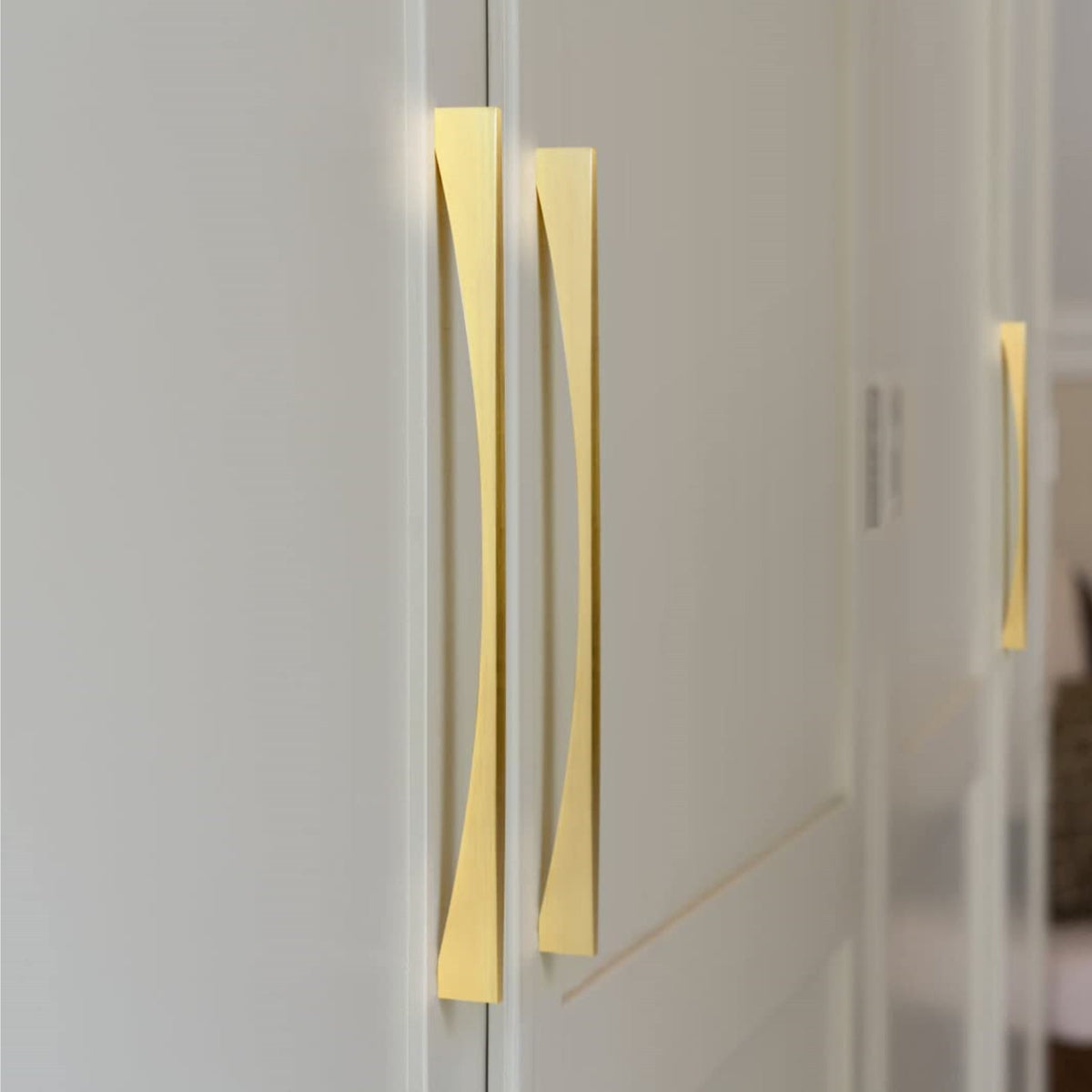 Modern Flared Gold Brass Cupboard and Drawer Handles