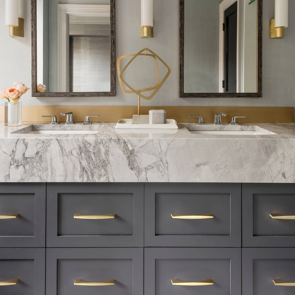 Modern Flared Gold Brass Cupboard and Drawer Handles