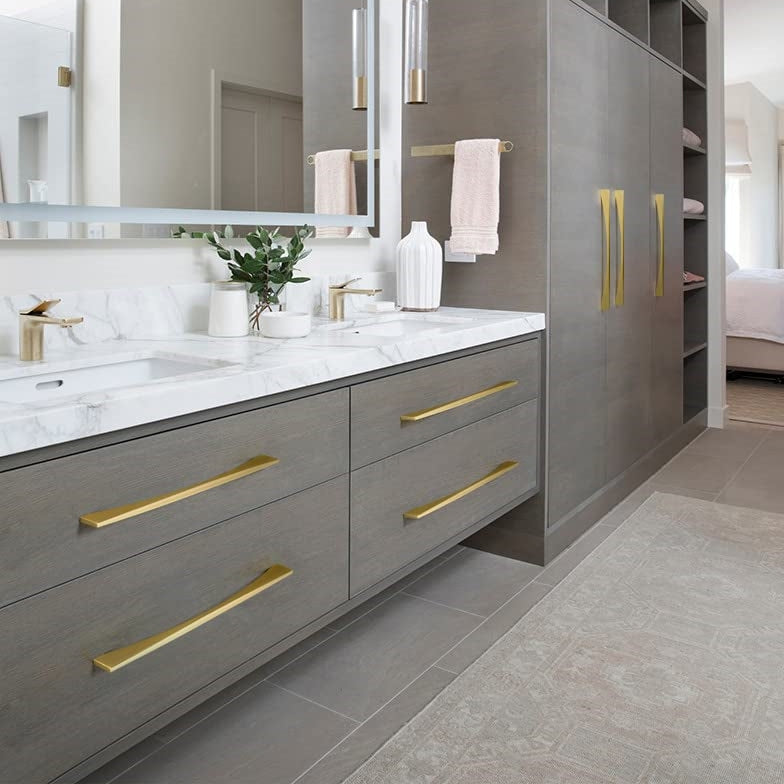 Modern Flared Gold Brass Cupboard and Drawer Handles