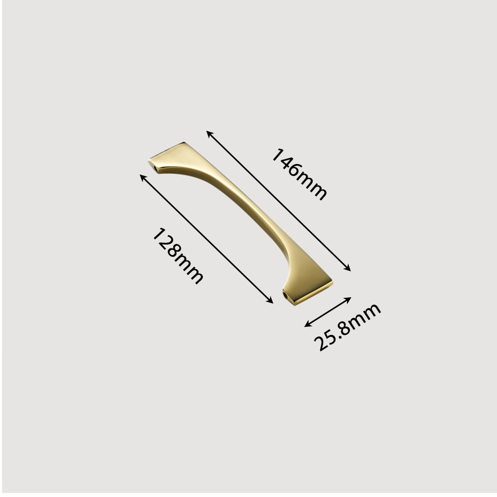 Modern Flared Gold Brass Cupboard and Drawer Handles