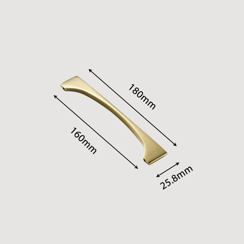 Modern Flared Gold Brass Cupboard and Drawer Handles