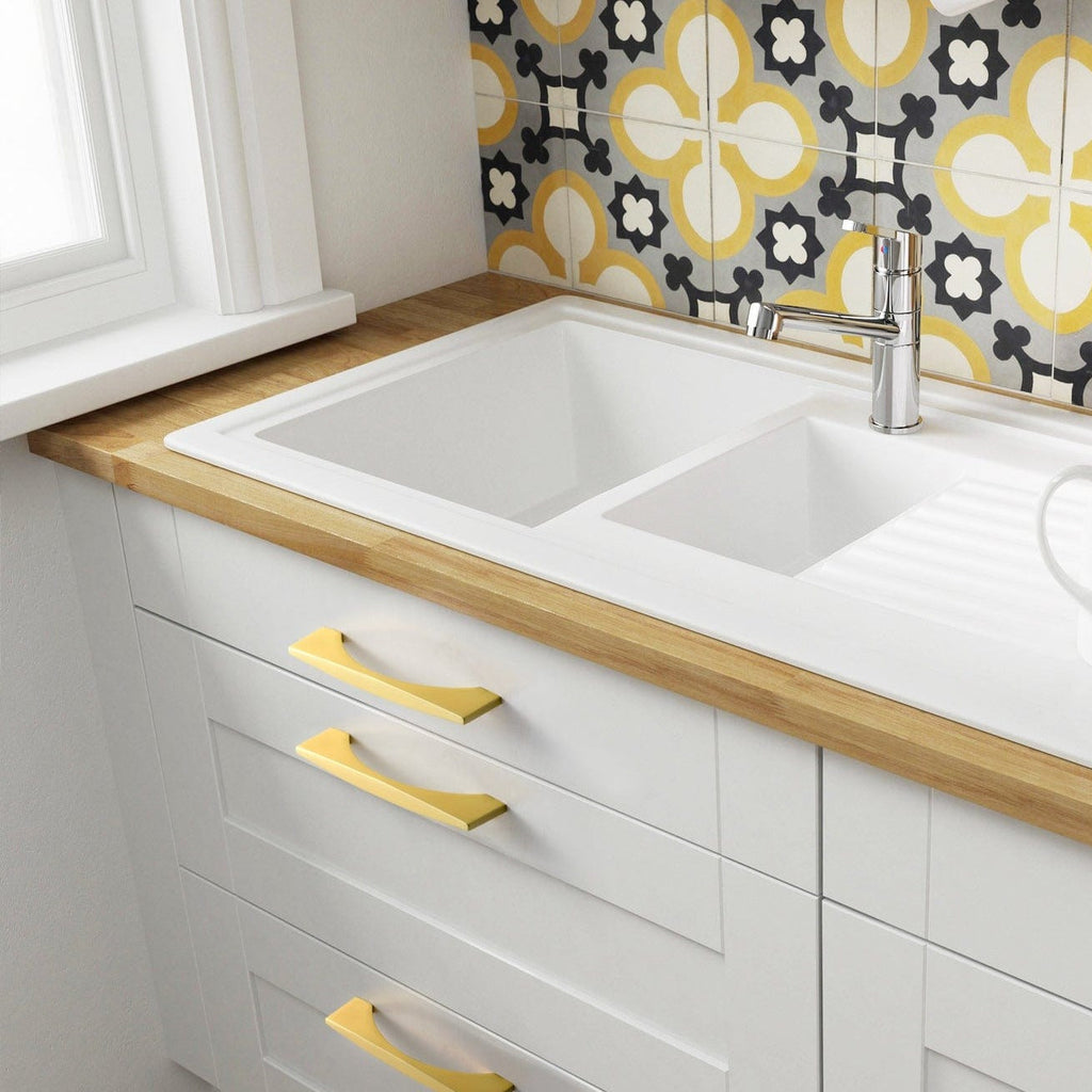 Modern Flared Gold Brass Cupboard and Drawer Handles