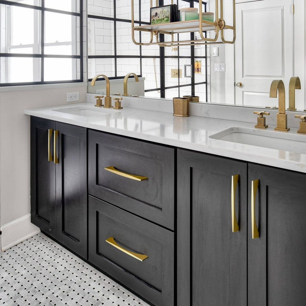 Modern Flared Gold Brass Cupboard and Drawer Handles