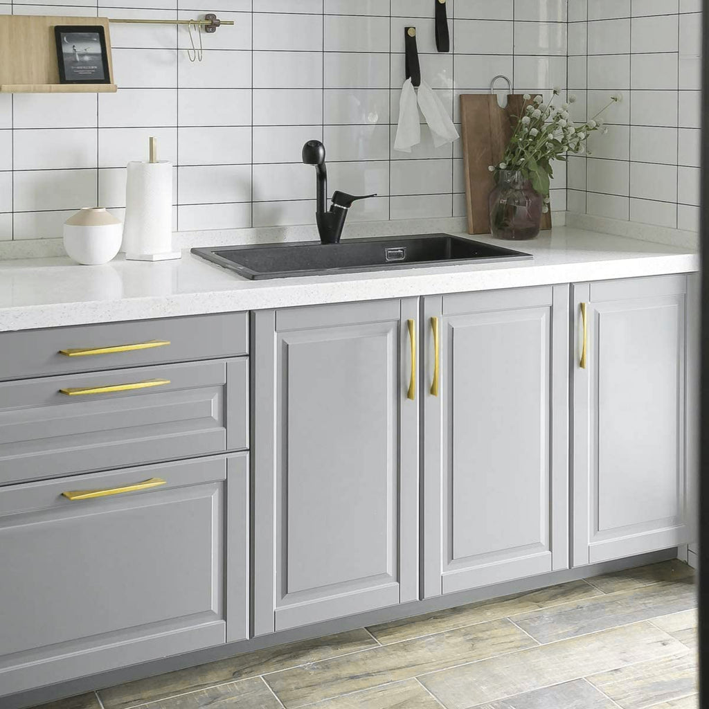 Modern Flared Gold Brass Cupboard and Drawer Handles