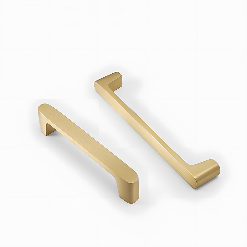 Modern Flat Bar Solid Brass Cupboard Handles in Gold