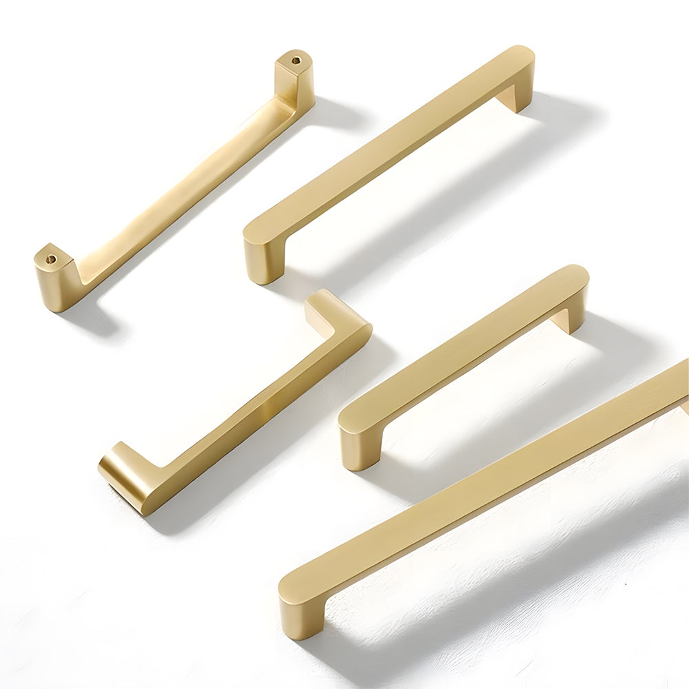 Modern Flat Bar Solid Brass Cupboard Handles in Gold