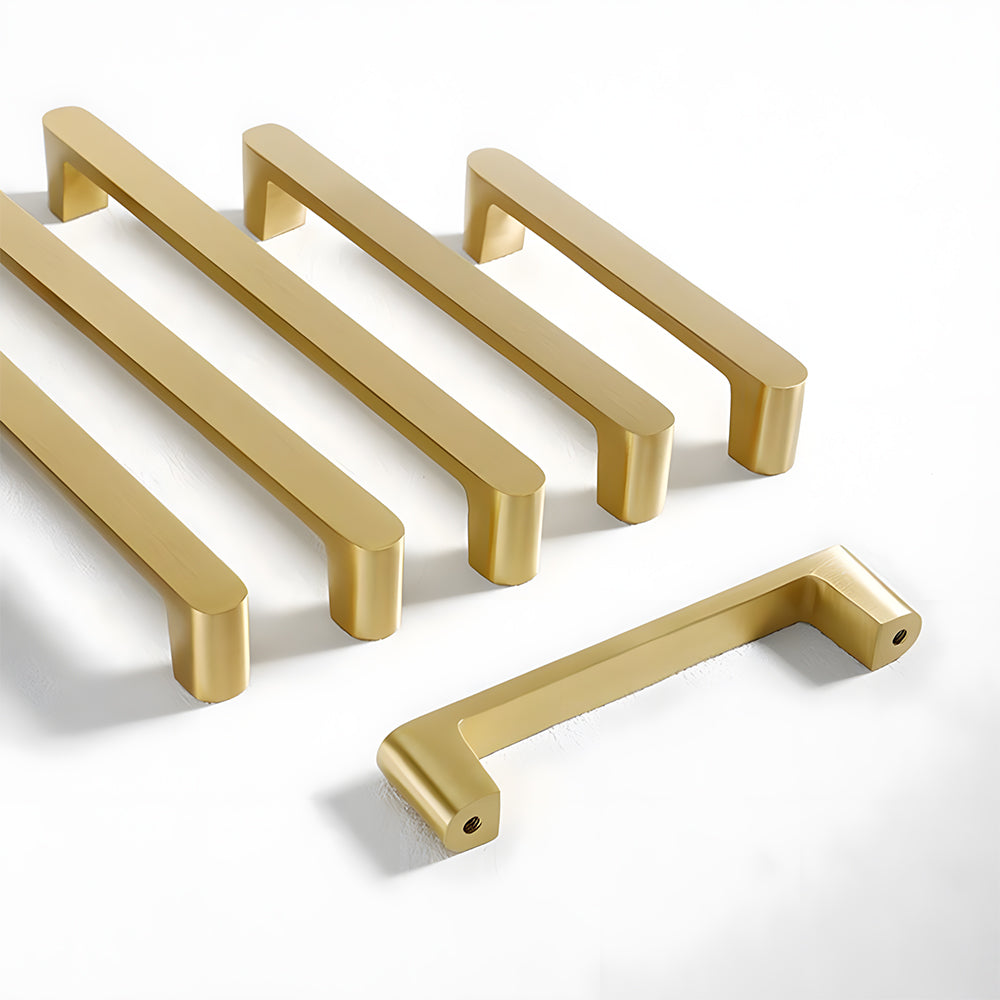 Modern Flat Bar Solid Brass Cupboard Handles in Gold