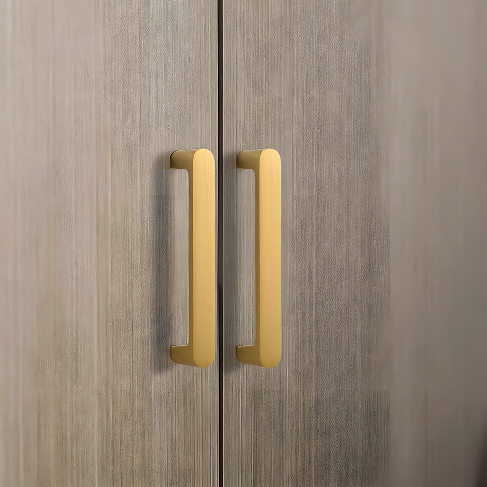 Modern Flat Bar Solid Brass Cupboard Handles in Gold