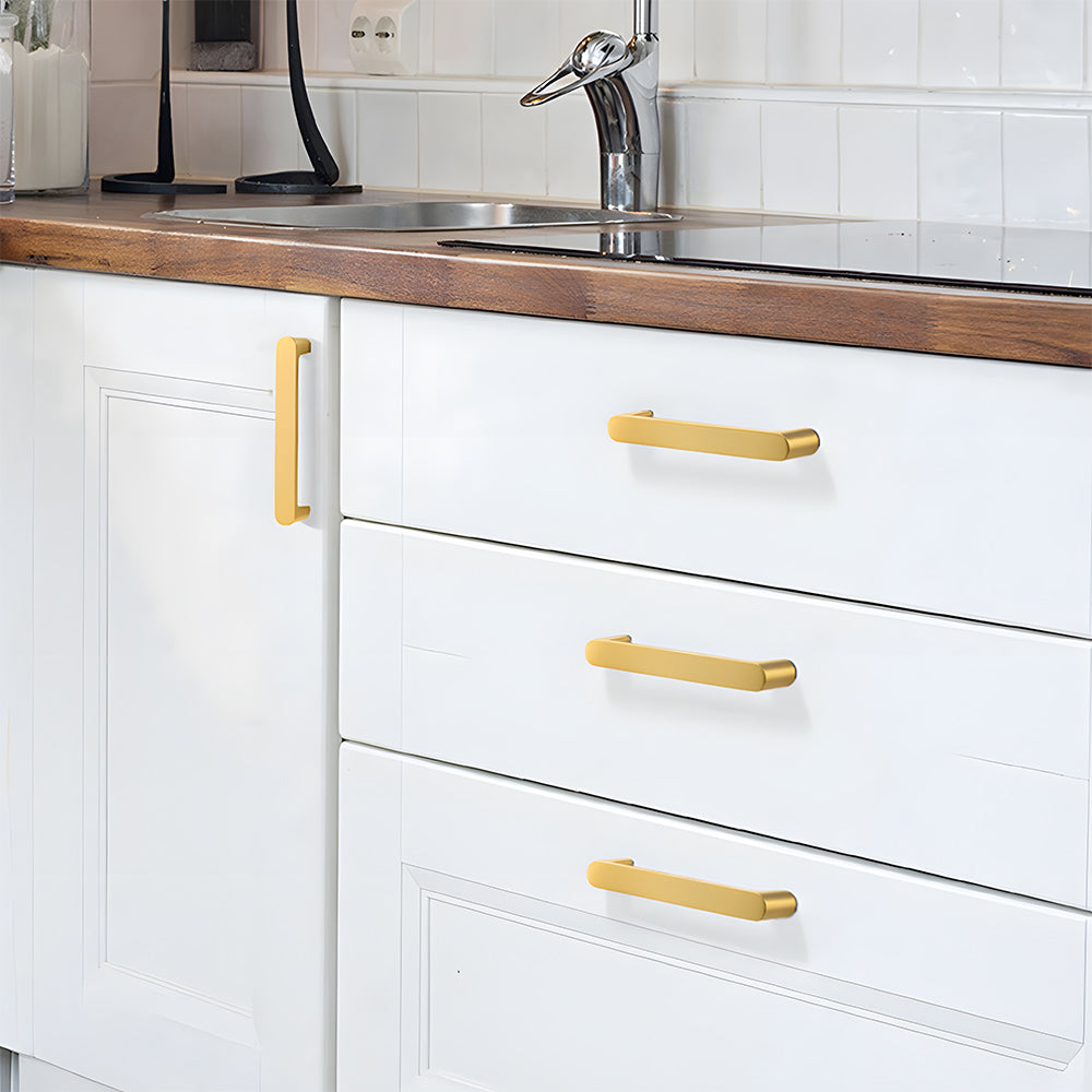 Modern Flat Bar Solid Brass Cupboard Handles in Gold