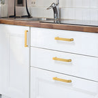 Modern Flat Bar Solid Brass Cupboard Handles in Gold