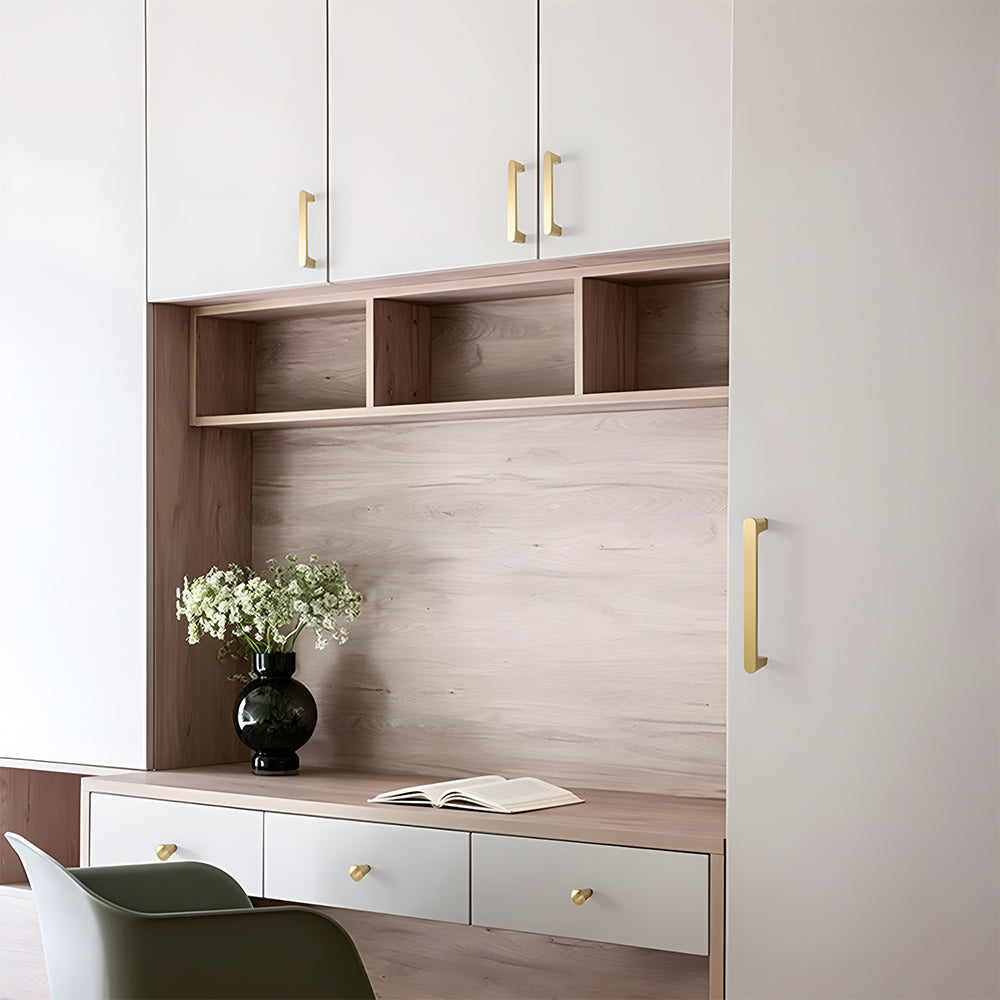 Modern Flat Bar Solid Brass Cupboard Handles in Gold