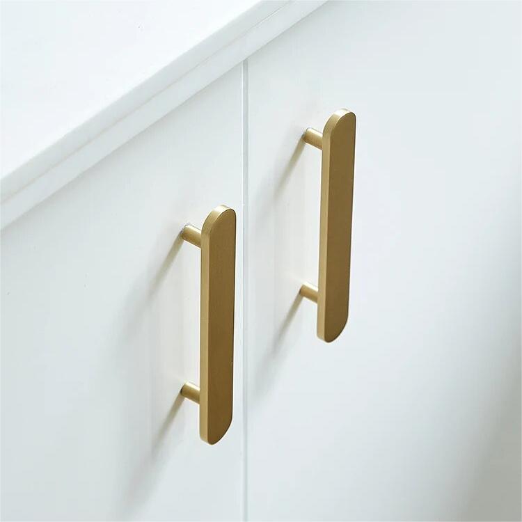 Modern Flat T-Bar Kitchen Cupboard Handles in Brushed Brass Finish