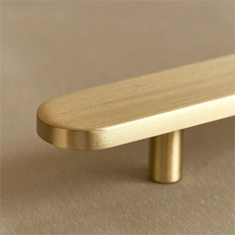 Modern Flat T-Bar Kitchen Cupboard Handles in Brushed Brass Finish