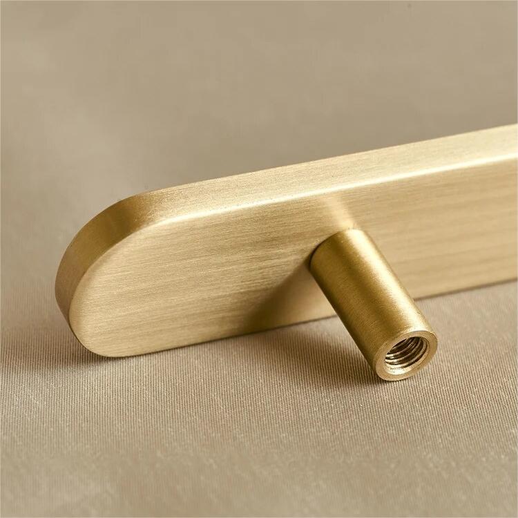 Modern Flat T-Bar Kitchen Cupboard Handles in Brushed Brass Finish